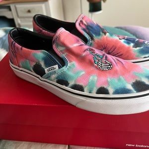 Vans tie dye slip ons w/ embroidery detail